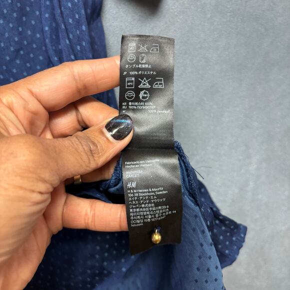 H&M Navy Dotted Sheer Button Front Blouse Size 10 Blue Work Business Office - Picture 9 of 11